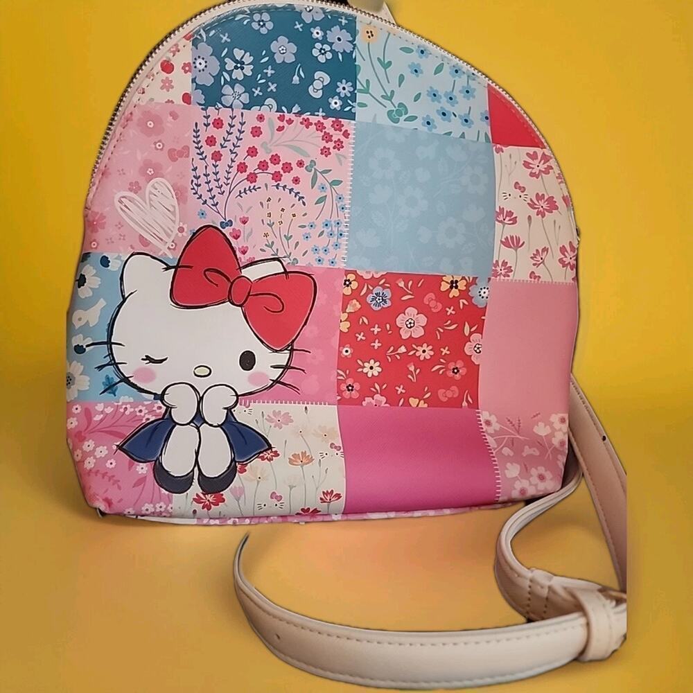 Hello Kitty Loungefly Patch Work Backpack Mini Ba… - image 3